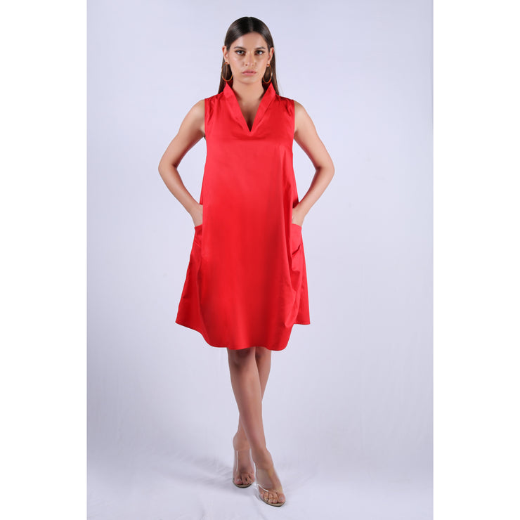 Katya - Double Pocket Red Dress