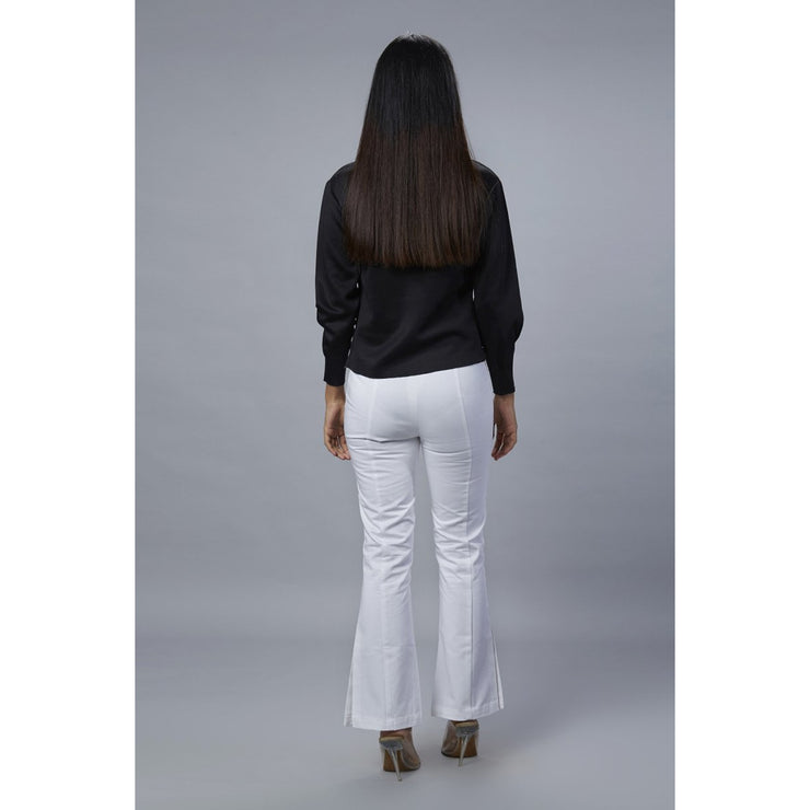 Audrey Black Neoprene Top Back View with White Pant 