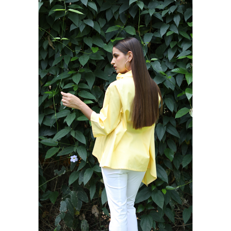 Back View of Alix Cotton Cowl Yellow Top